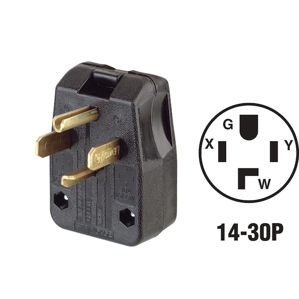 Straight Blade Plug, 14-30P, 14-50P, 30/50 A, 125/250V AC, 3 Pole, Screw Terminals, Grounded